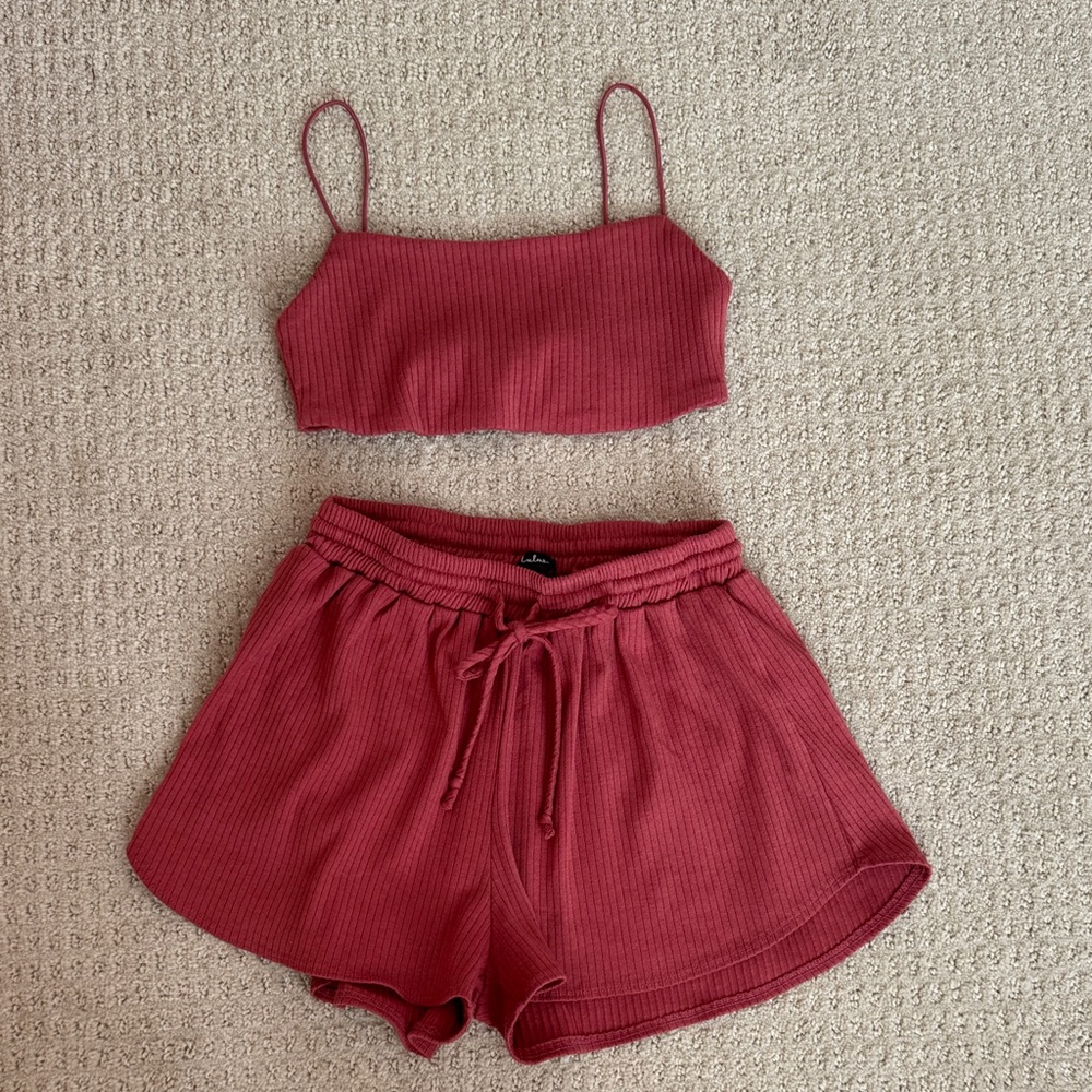 Lulu's Red Ribbed Pajama Set